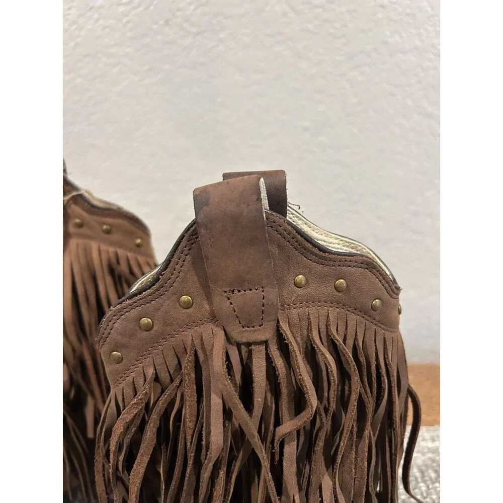 Old West Kids Girls Toddler Fringed Cowboy Boots Brown Leather Size 10